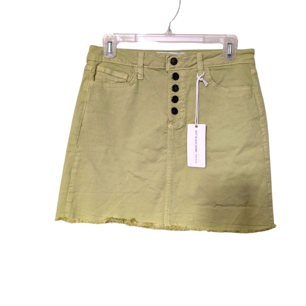 Just Black Pistachio Green Button-Front Women's Denim A Line Skirt Size Medium